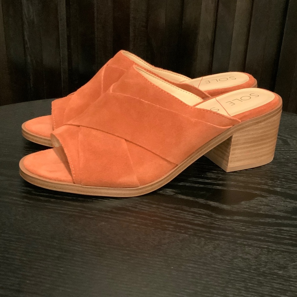 Sole Society Women's Orange Suede Mules